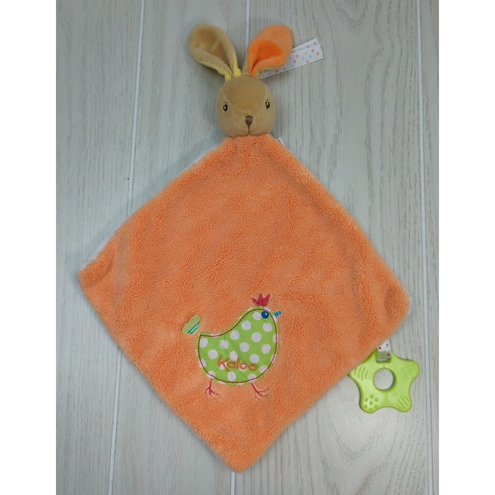 Kaloo Brown Tan Bunny Rabbit orange baby security blanket lovey green teether